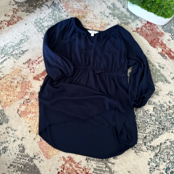 A:Glow Maternity Women’s Navy Blue Rayon Blouse Tassel Strings Size Small - Picture 8 of 12